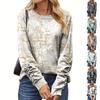 Women's Fashion Casual Long Sleeve Print Round Neck Pullover Top Blouse
