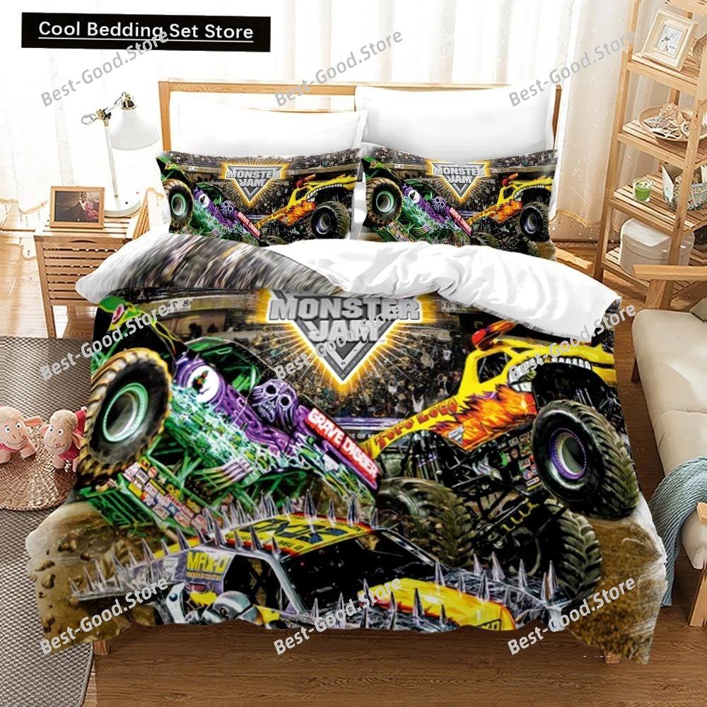 3D Принт Аниме Monster Jam Постельное Белье Односпальный Полуторный Двуспальный Кингсайз Комплект Постельного Белья Monster Jam F1 Подростковая Спальня Комплекты Пододеяльников