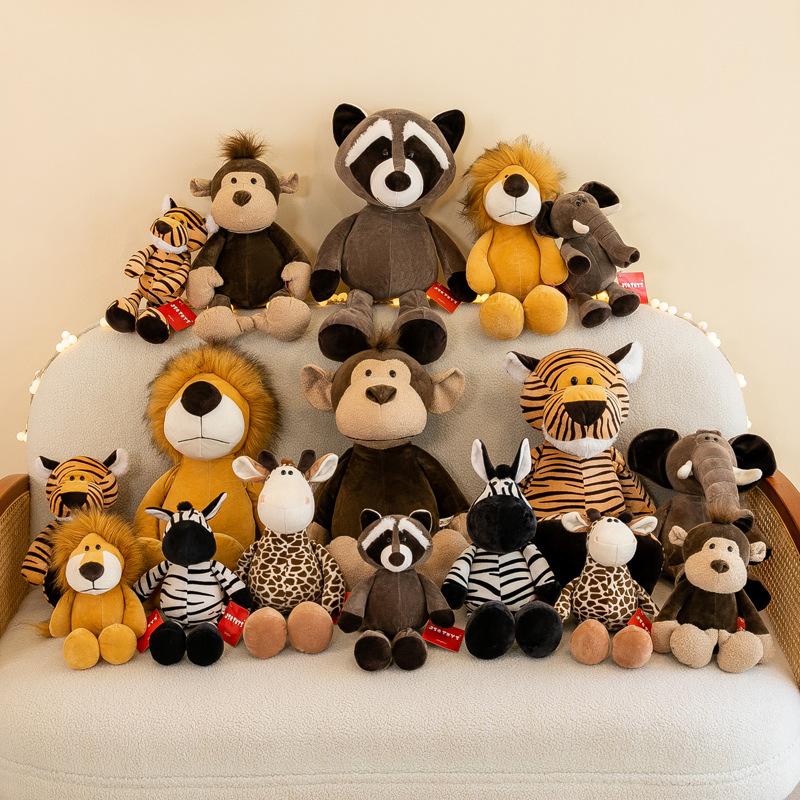 Jungle Animal Plush Toy Series Lion Tiger Zebra Raccoon Doll Park Ornament Event Gift