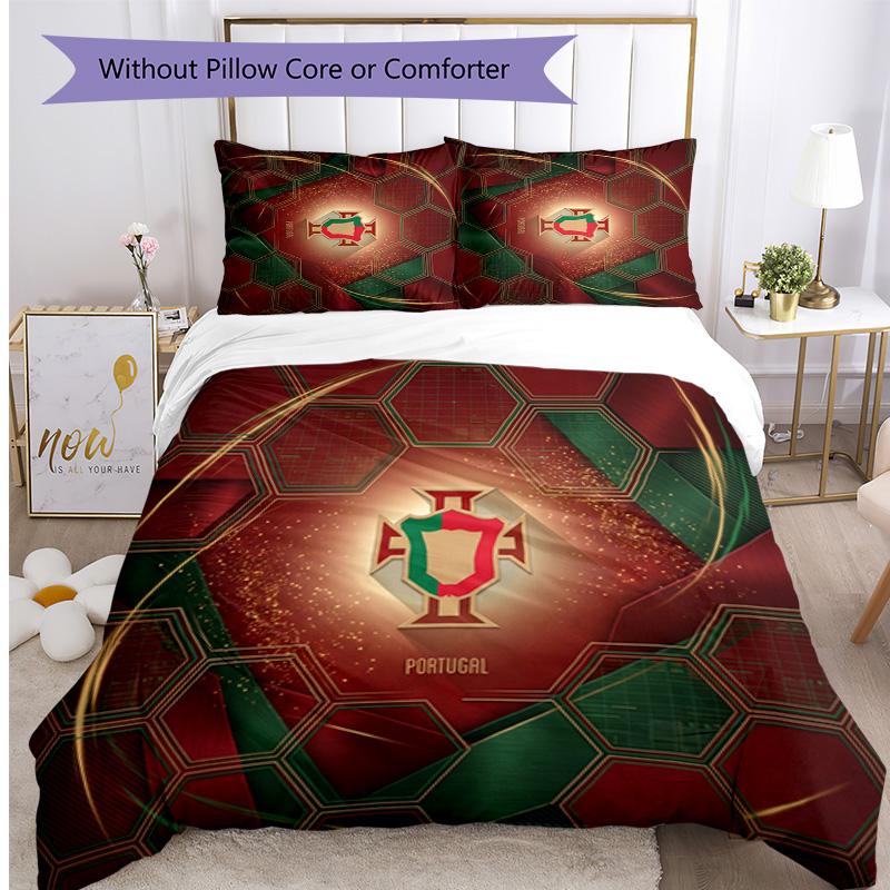 Portugal Football Printed Bedding 3 Piece Set Cozy Breathable Bed Cover Set as Housewarming Holiday Gift