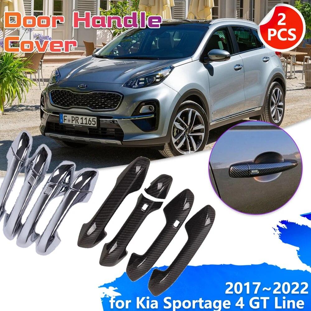 Автомобильная хромированная дверная ручка из углеродного волокна для Kia Sportage 4 GT Line S QL 2017 ~ 2022 2018, декоративная крышка, накладка, наклейка, аксессуары
