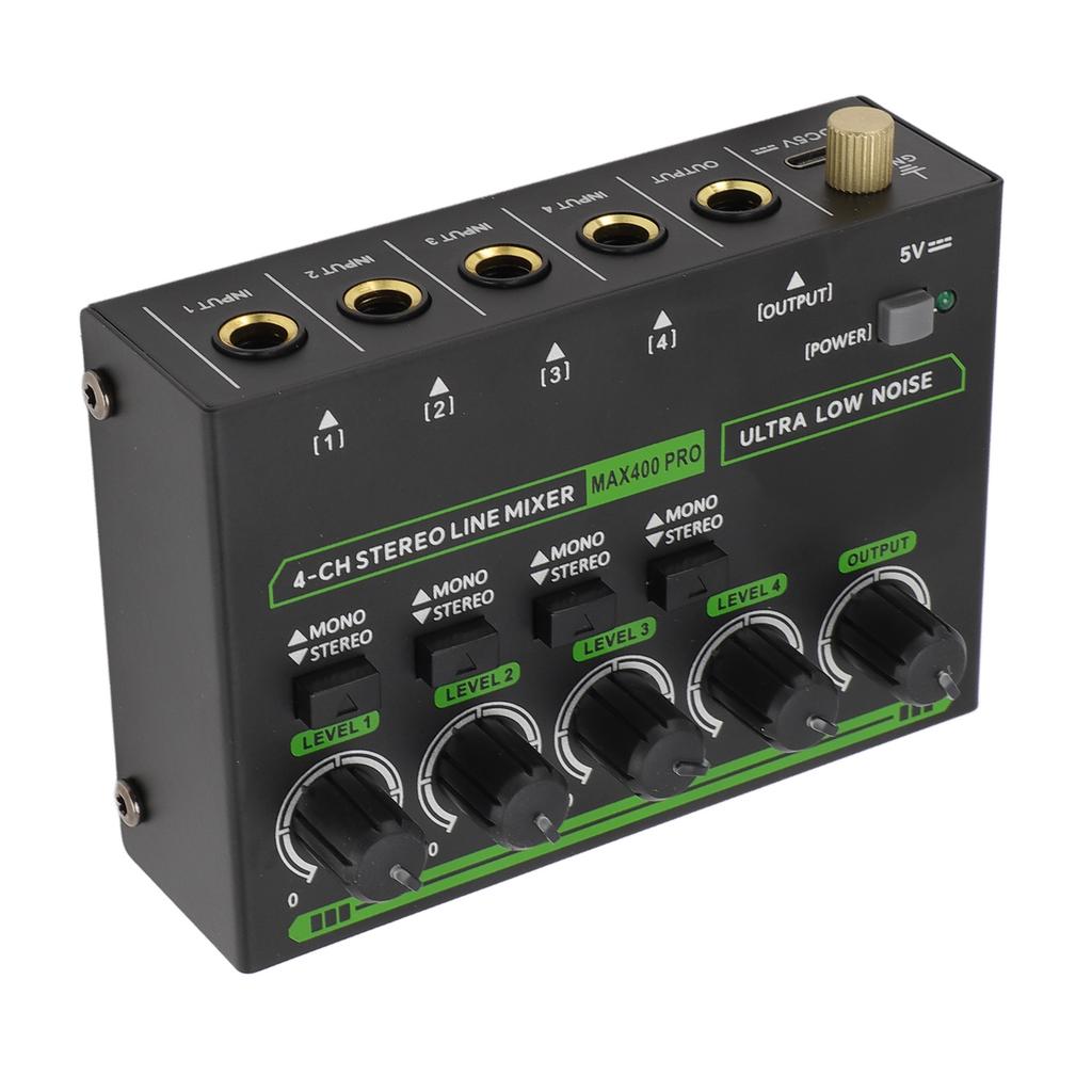 4-канальный микшер 6,35 мм 4 входа 1 выход Профессиональный компактный стерео микшер с RGB подсветкой для студии 