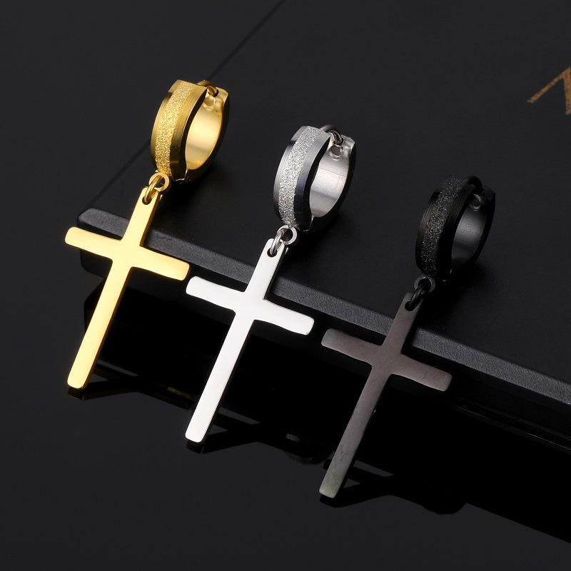 Панк Серьги-кольца из нержавеющей стали с матовой отделкой Дизайн Женские Мужские Проколотые Серьги-кресты Циркон Аксессуары Вечеринка Висячие серьги