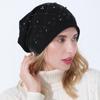 Women's Autumn Winter Double Layer Cotton Hot Diamond Binding Bead Pullover Versatile Warm Hat