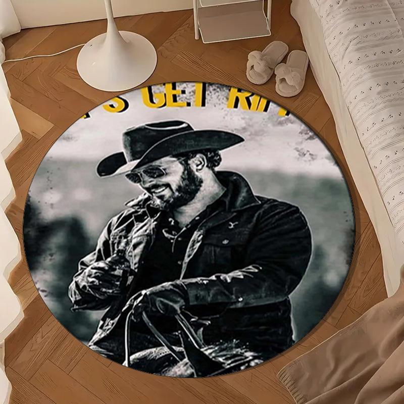 Western Adventure Romance Round Rug for Livingroom,Bedroom, Palyroom, Chair Rug, Area rug, Circle Carpet, Large Size Fan Christmas gift
