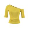 Slant shoulder medium sleeve T-shirt women's summer new American Spice Girl pure desire wind casual slim slim bottom top