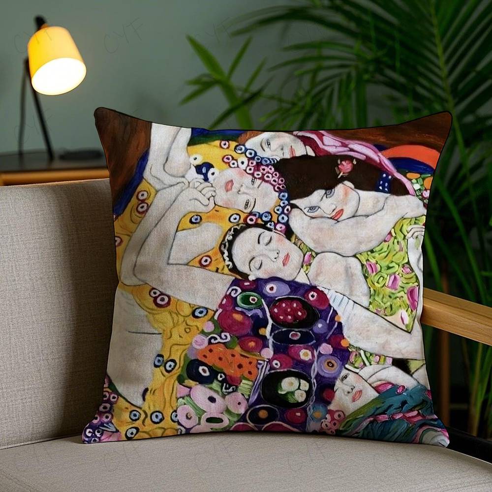 Gustav Klimt Oil Painting Pillow Case Safe Custom Photo Pillow, Anti-fade Brushed Fleece Cushion, Maternal & Infant Safe.