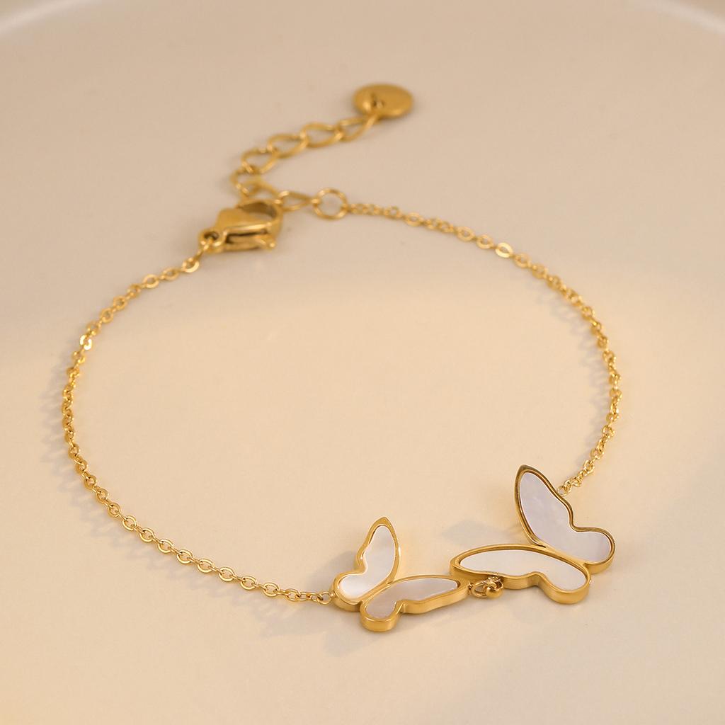 GEMCHIC Women's Stainless Steel Gold Tone Shell Butterfly Beaded Bracelet Fashion Titanium Steel Luxury Jewelry