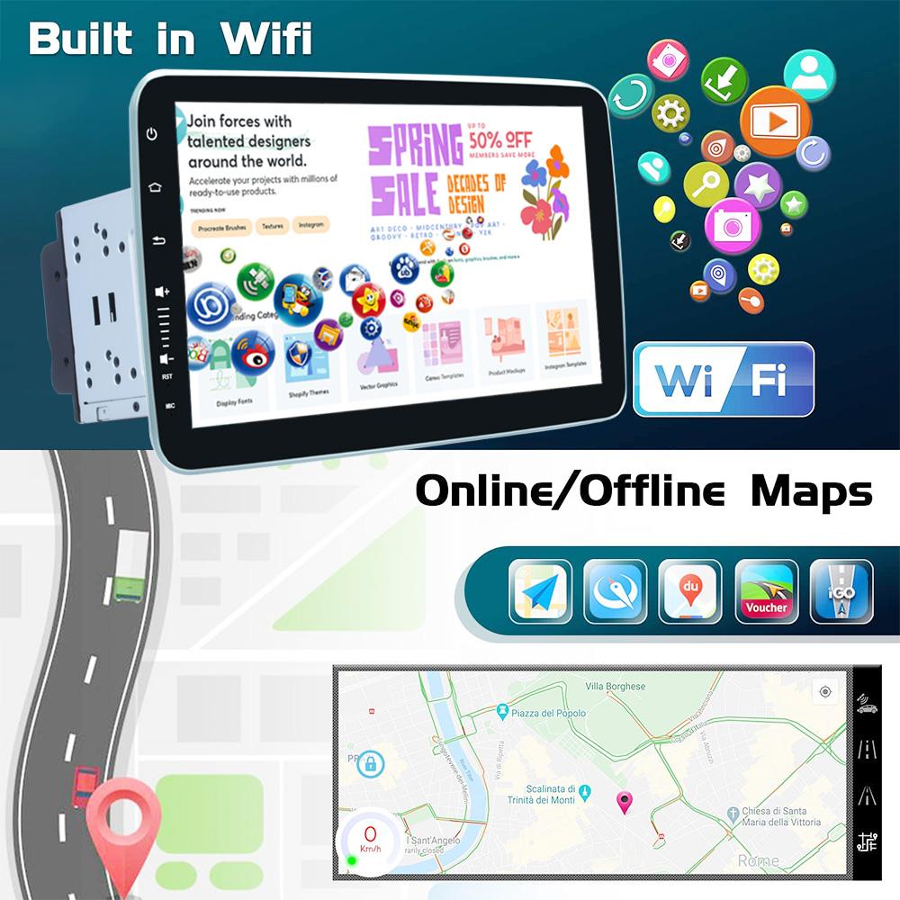 Reakosound 9 Inch Carplay Car Stereo Universal 2Din Android Radio 360 Rotatable Screen Multimedia Player Autoradio Audio