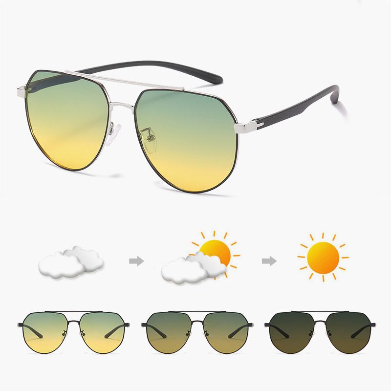 Модные анти-синий свет фотохромные солнцезащитные очки мужские металлические для вождения на открытом воздухе двойные очки день ночь ночное видение солнцезащитные очки не поляризованные очки