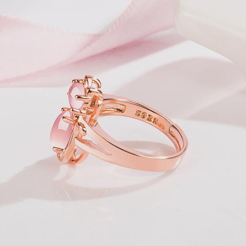 Crystal Pink Ring Cat Korean Cute Hibiscus Stone Adjustable Fashion Ring