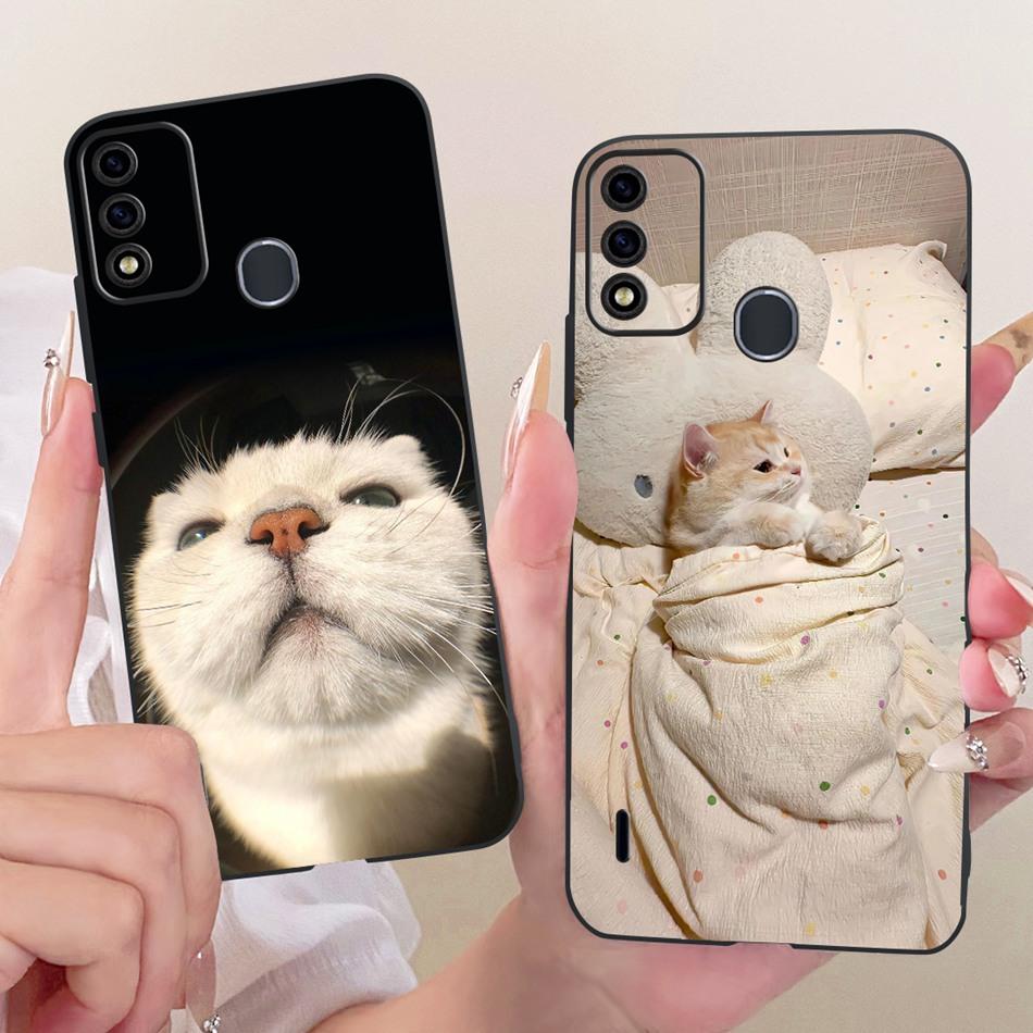 For ITEL A48 Cute Flower Butterfly Cat Painted Case For Itel A48 Black Silicone Soft Phone Cases