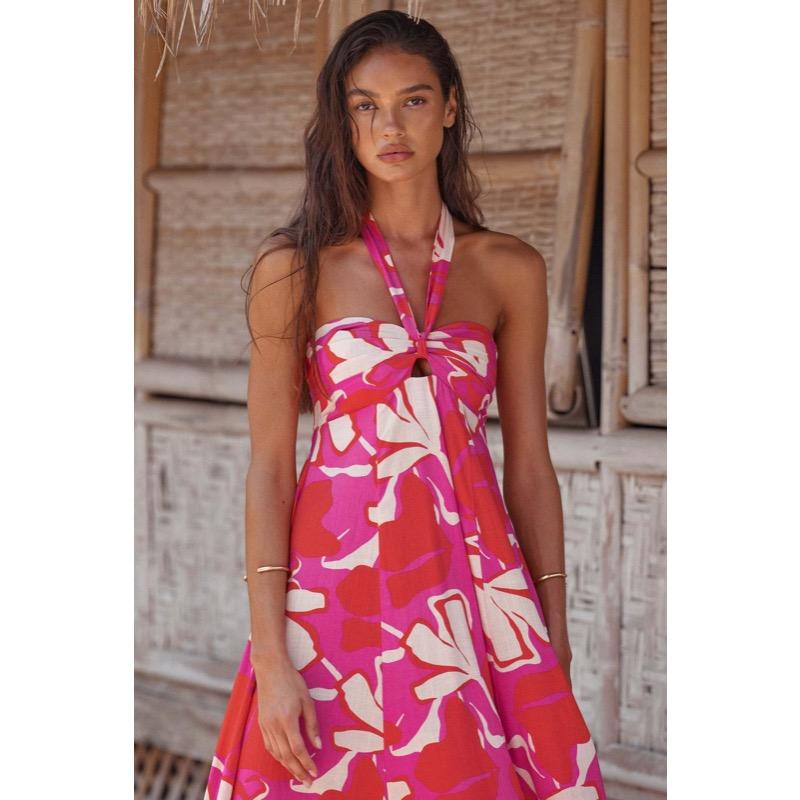 Летнее платье с вырезом на шее и длинной юбкой без рукавов для женщин