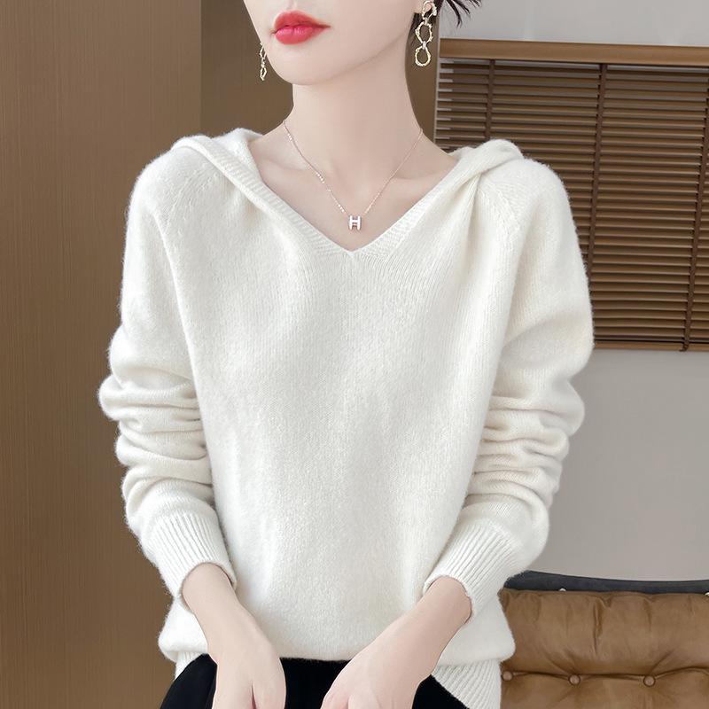Women's Thick Versatile Wool-Cashmere Knit Hooded Pullover for Autumn/Winter