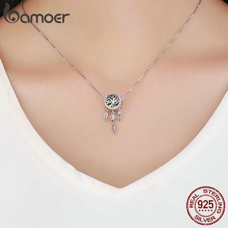 BAMOER стерлингового серебра 925 пробы Ловец снов ажурное сердце с длинной кисточкой кулон бусины подходят для женщин браслеты ожерелья DIY ювелирные изделия