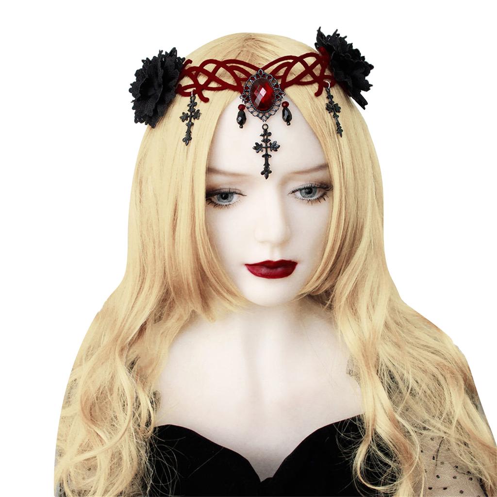 Goth Headband Goth Head Chain Flower Crowns For Women Lolita Forehead Chain Goth Crowns Gothics Tiaras Headpiece