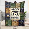 75th Birthday Celebration Blanket Comfortable Suitable for Bed Picnics Livingroom Four Seasons Multipurpose Playful Design
