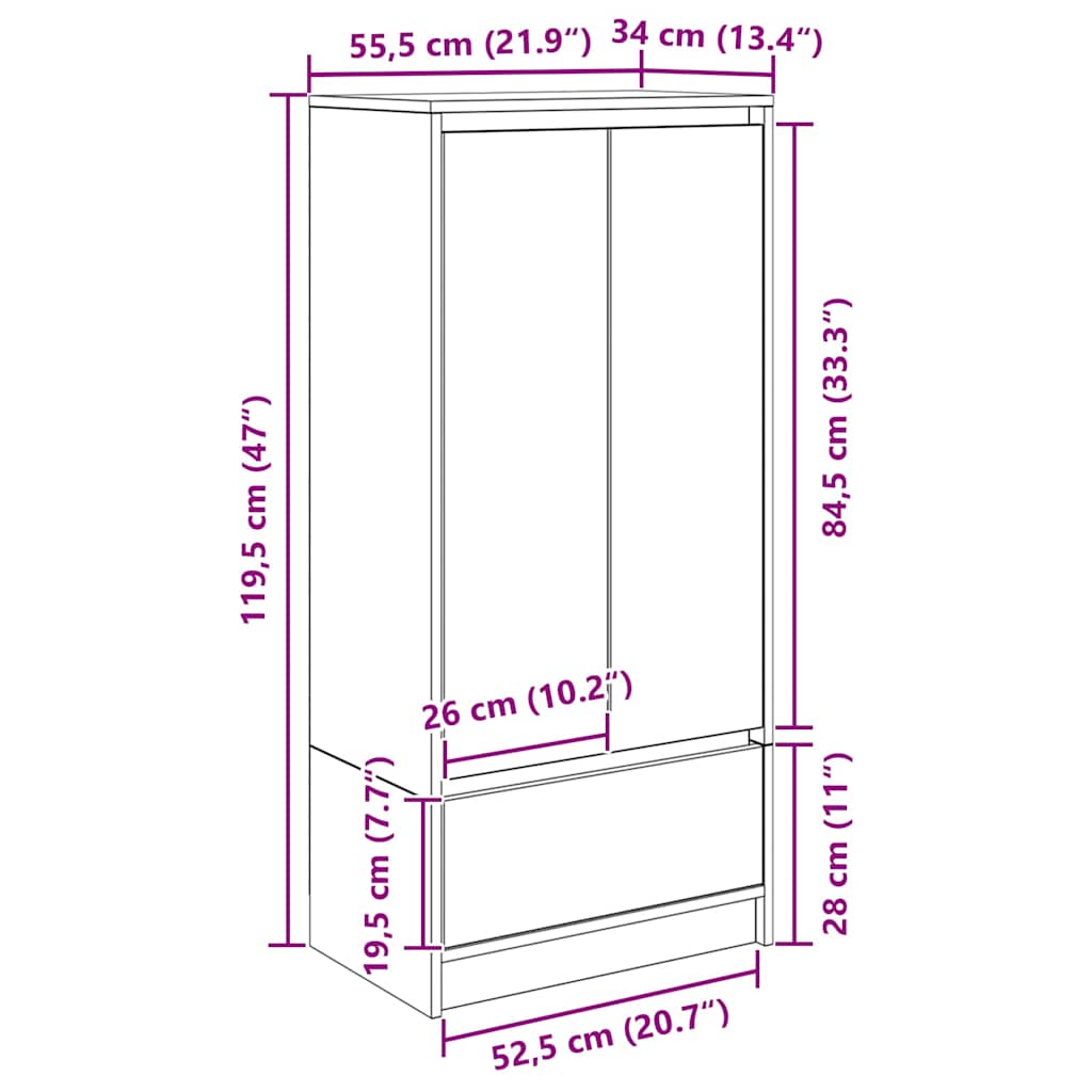 Белый шкаф с ящиком 55,5 x 34 x 119,5 см Древесно-стружечная плита