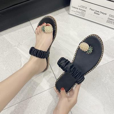 Мода 2025 Нескользящие тапочки Ананасовое кружево Пляжная обувь ГОРЯЧИЕ Сандалии большого размера Женские сандалии с пальцем Сандалии с водными стразами на плоской подошве