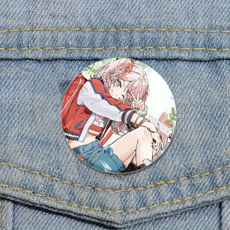 32/44/58mm Anime Mizuki Akiyama Badges Project SEKAI Brooch Round Brooches Jewelry Creative Art Pins for Backpack Decor Gift Accessory
