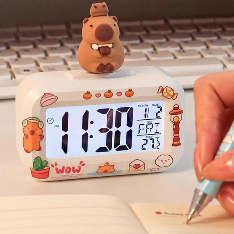 Каваи Капибара Аниме Будильник Комнатное Настольное Украшение Студенческий Будильник Брелок Подарок на День Рождения Со Стикерами