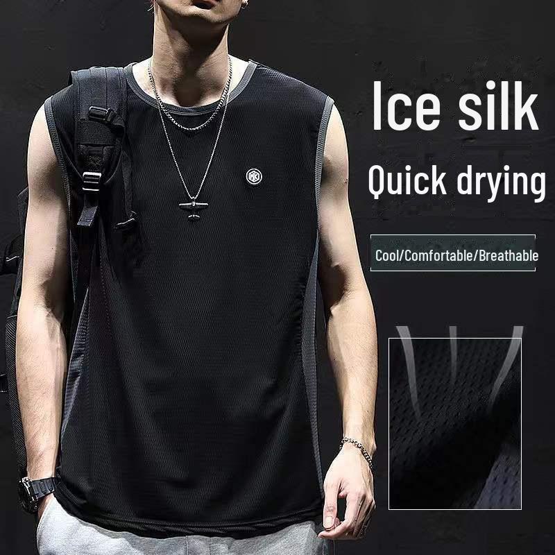 2024 Мужской летний быстросохнущий жилет Ice Silk - свободная спортивная футболка без рукавов