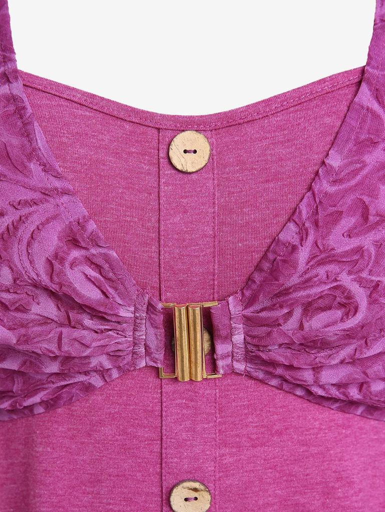 Rosegal Plus Size Crinkly Panel Buttons 2 In 1 Top