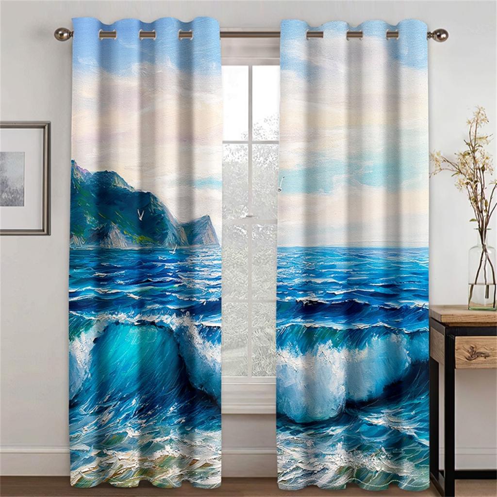 Синий океан Красивые шторы на небо Исцеляющие пейзаж освежающие Подходят для гостиной спальни кухни балкона 2 шт.