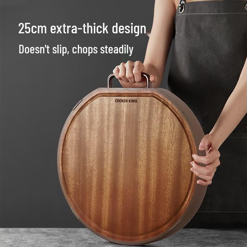COOKER KING Ebony Wood Round Double-Sided Cutting Board