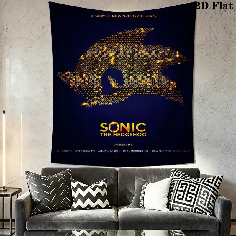 Sonic Hedgehog Movie Poster Tapestry Wallmounted Background Cloth Background Cloth Christmas Gift Wall Decoration