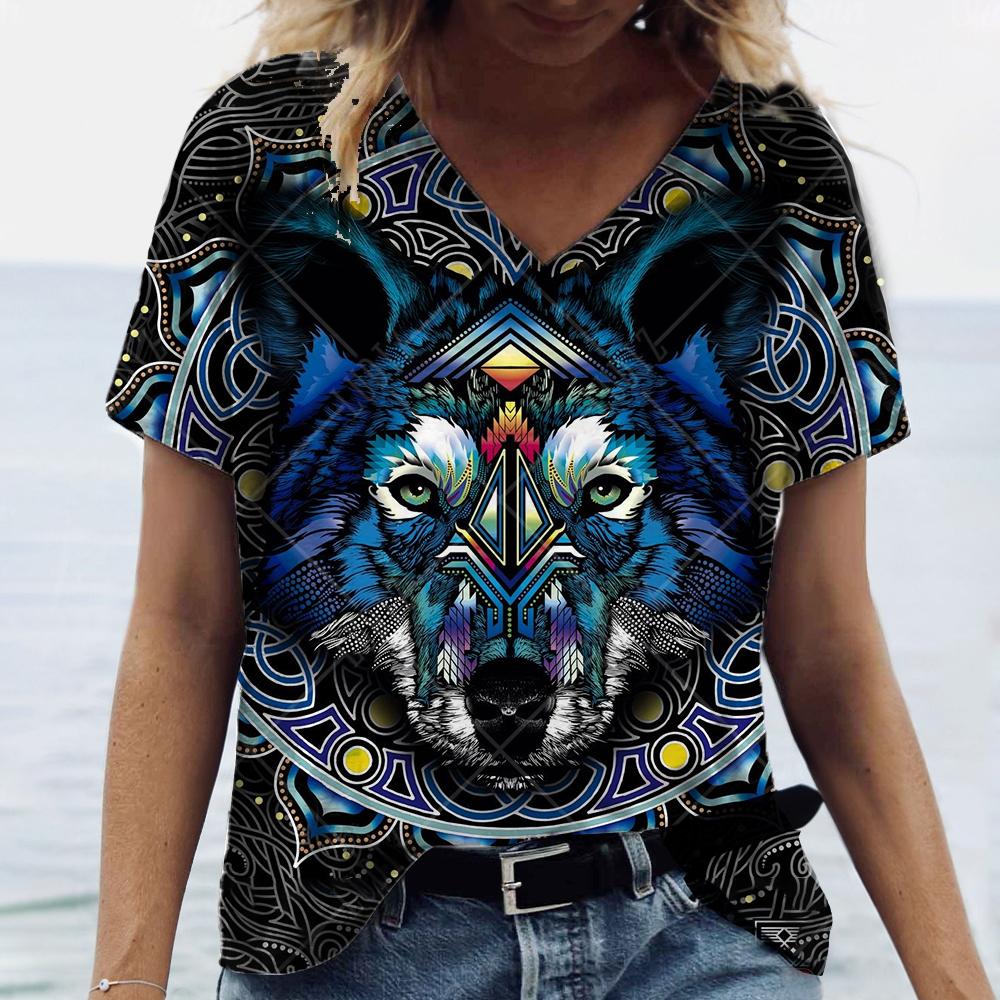 Модная женская футболка с забавным волком и 3D принтом, летняя футболка с короткими рукавами, одежда большого размера из полиэфирного волокна