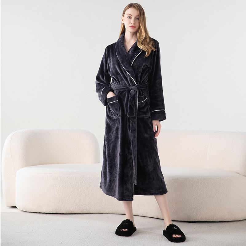 Bathrobes Thickened Flannel Nightgown Autumn And Winter Pajamas Women'S Couple Loungewear Men'S And Women'S Coral Fleece