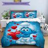 3pcs Duvet Cover Set (1*Duvet Cover + 2*Pillowcase, Without Core), Blue Smurfs Print Bedding Set, Bedroom Decor, All‑Season, Birthday Gift