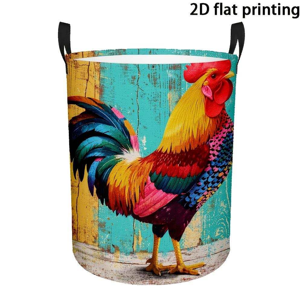 1pc, Dirty Laundry Basket, Retro Pattern with Colorful Rooster Feathers, Storage Basket, Portable And Foldable, Laundry Basket, Suitable for Bedroom,