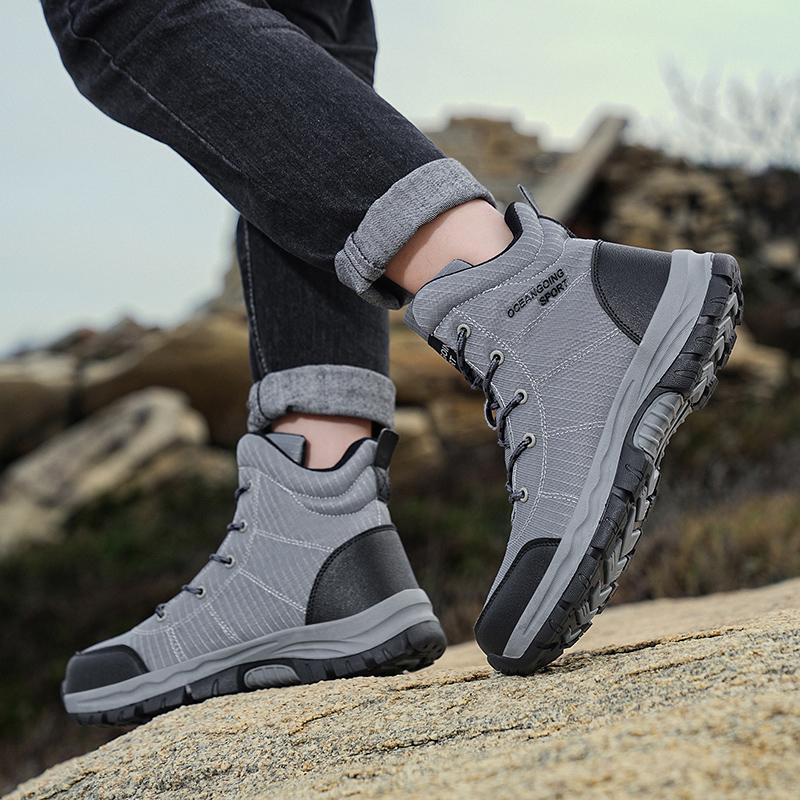 Модные мужские зимние ботинки, мужские кроссовки, плюшевые модные высокие ботинки для скалолазания и охоты, ботильоны, ботинки на шнуровке для походов на открытом воздухе, размер 39-48