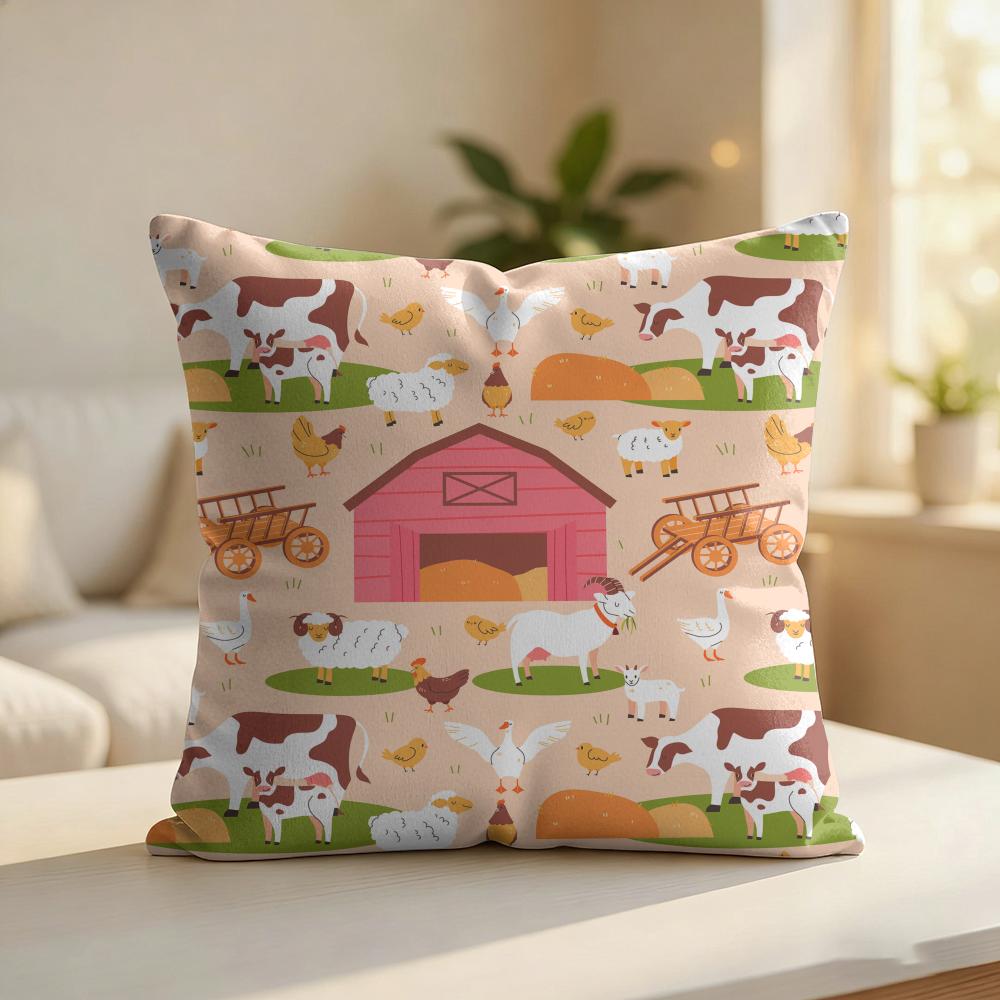 Farm Animals Pattern Cushion Cover Silky Short Plush Invisible Zipper Dustproof Sofa Pillow Case For Home Decor