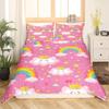 Rainbow Duvet Cover Girly Pink Cartoon Bedding Set Kids Girls Cute Clouds Crown Comforter Cover Kawaii Glitter Stars Quilt Cover