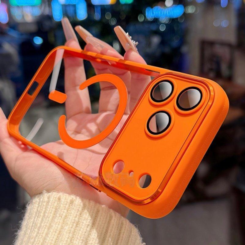 Применимо к чехлу для мобильного телефона iPhone17PROMAX со встроенной защитной пленкой для объектива, Apple 17, прозрачный магнитный защитный чехол два в одном