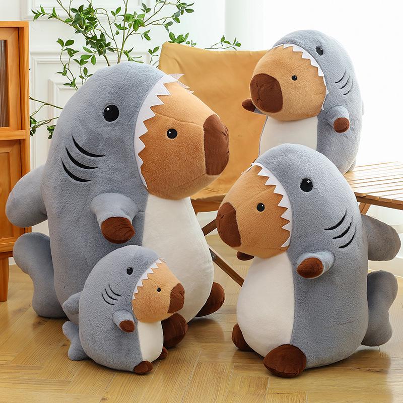 Shark Capybara Plush Toy - Large Cute Animal Doll Pillow for Children and Girls
