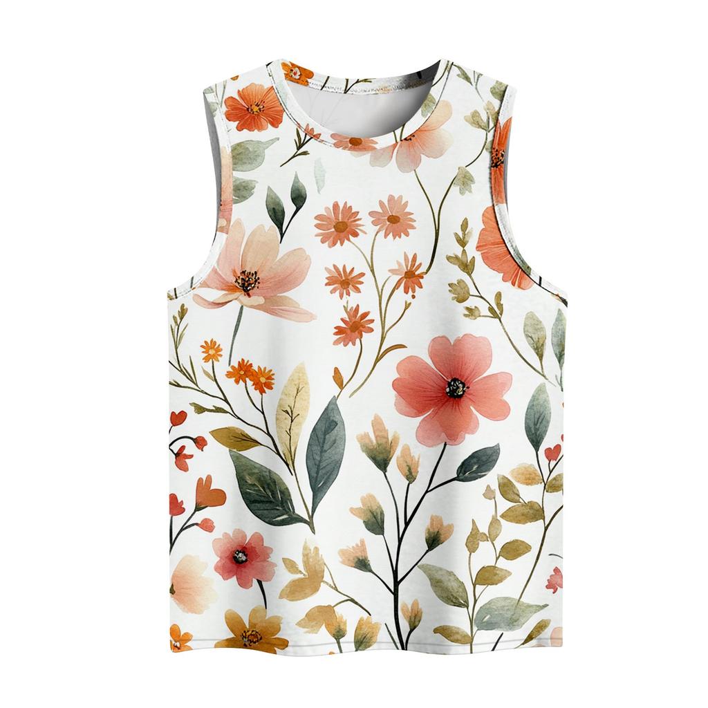 Women's Casual Round Neck Printed Sleeveless Vest Tops Vest