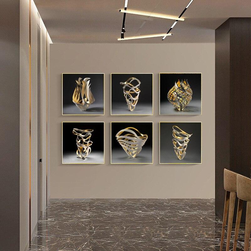 Three-dimensional Ceramic Gold Foil Abstract Art Living Room Light Luxury Decorative Painting Aesthetic Home Decoration Poster