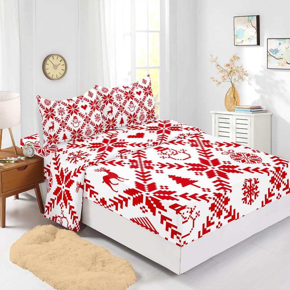 Hot-Selling Red Christmas Mattress Four-Piece Children'S Bedding Printed Mattress Protective Cover