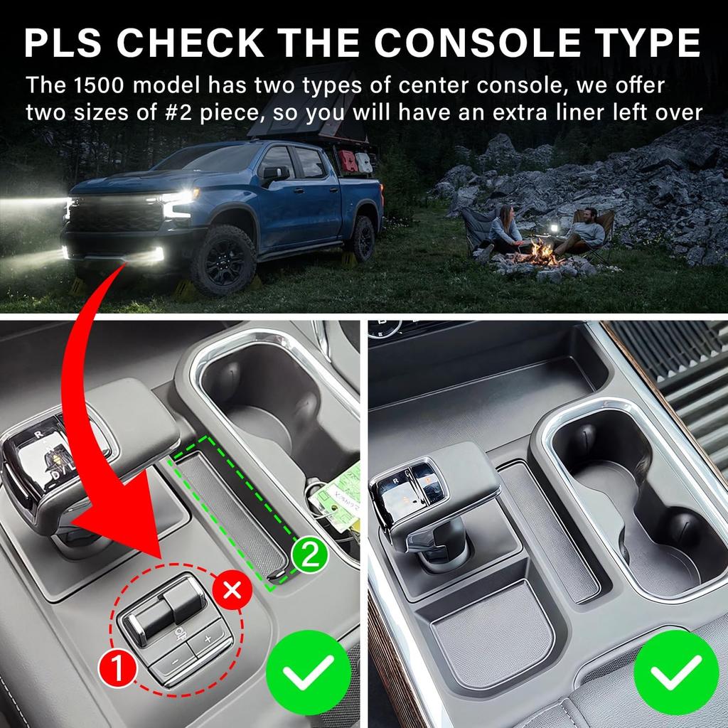 7Pcs Center Console Liners For 2024 2025 2026 Chevy Silverado/GMC Sierra 1500 & Refreshed 1500 Models, Premium Non-Slip Cup Holder Mats, Full