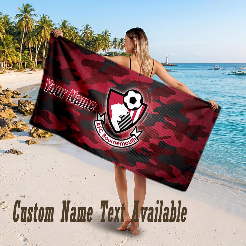 Bournemouth Football Design Beach Towel Custom Text Large Towel for Beach Vacation