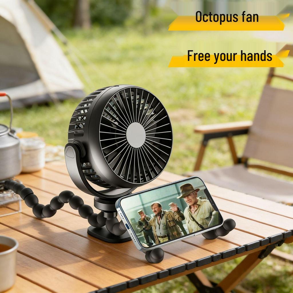 Octopus Portable Mini Fan with Ice Pack - Handheld, Hanging, and Stroller Compatible for Outdoor Use