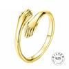 Resizable Good-looking 925 Sterling Silver Ring Trendy Fine Gold Jewelry Loop Antique Hands Hug Shaped Rings for Women Gift Kofo
