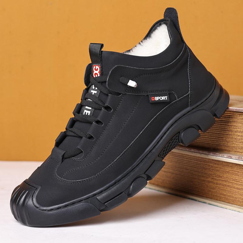 Бархатные хлопковые туфли мужские туфли папины туфли зимние папины туфли утолщенные бархатные высокие туфли с круглым носком мужские хлопковые кожаные туфли шерстяные туфли