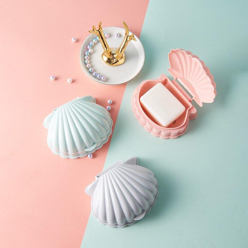 1Pcs PP Plastic Shell Shaped Soap Box with Lid Draining Non-slip Soap Holder Case Soap Dish Kitchen Bathroom Accessories