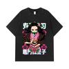 275 GSM Washed T-shirts 100% Cotton Demon Slayer V70 Nezuko Flower Print Unisex Heavy Cotton T Shirt