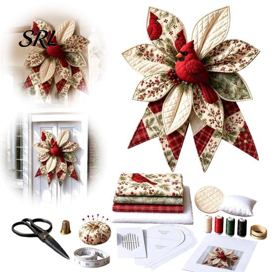 Rustic Wreath Embellishment Patchwork Bow Sewing Kit, Large Fabric DIY Sunflower Pattern Kit Pumpkin Quilted Craft for Adults, Farmhouse Home Decor